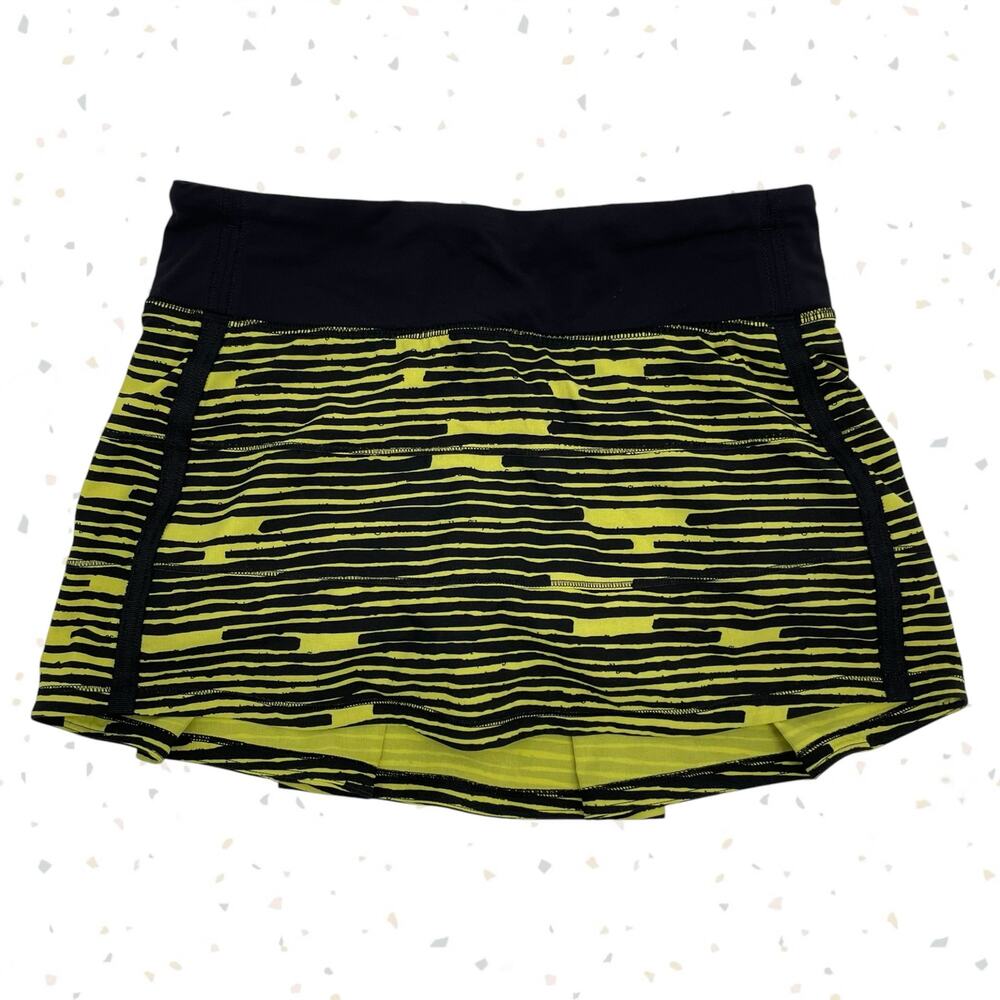 Lululemon Pace Rival Skirt 2016 Seawheeze Yellow Blacked Out Running Fit Size 4R